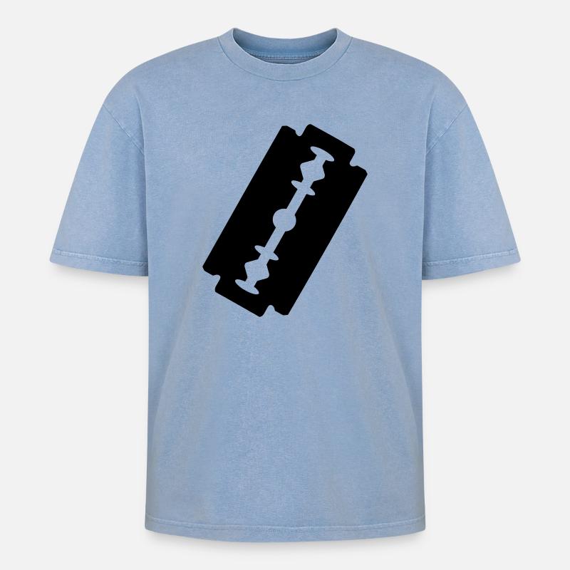 Logo-Rasierklinge. - Oversized Unisex Premium Acid-Washed T-Shirt - Blau Acid Wash