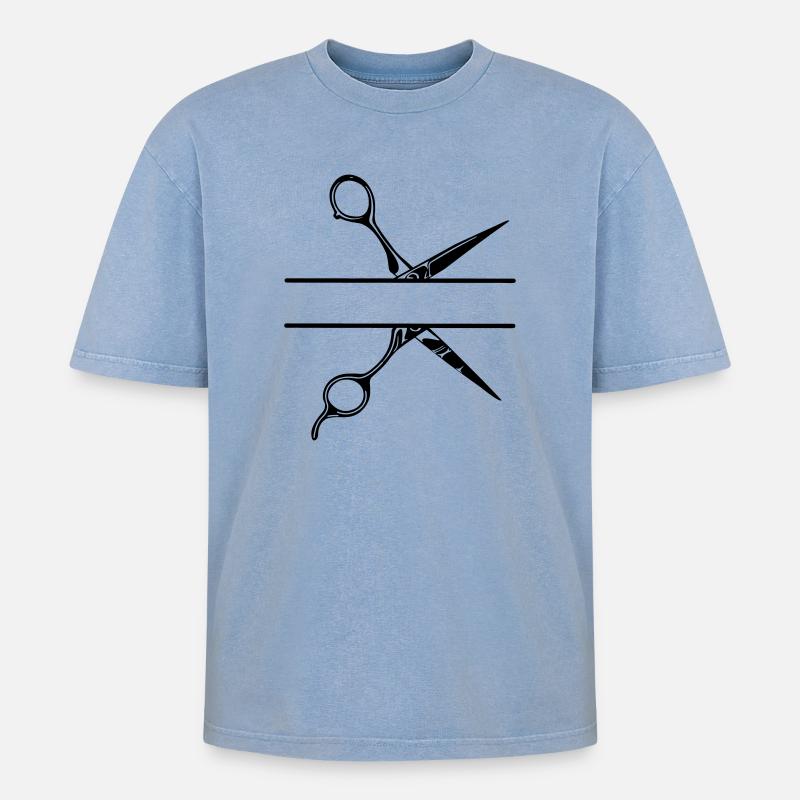 Textbanner Logo Friseur, Schere - Oversized Unisex Premium Acid-Washed T-Shirt - Blau Acid Wash