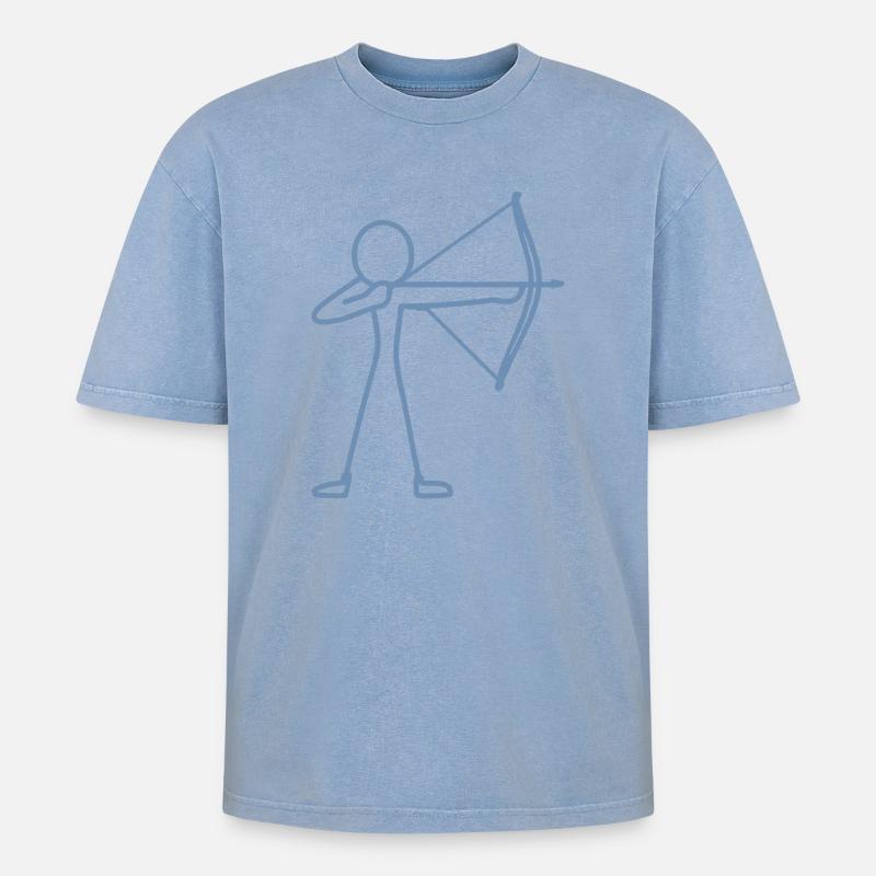 Strichmännchen Bogen Bogenschießen Bogenschütze - Oversized Unisex Premium Acid-Washed T-Shirt - Blau Acid Wash