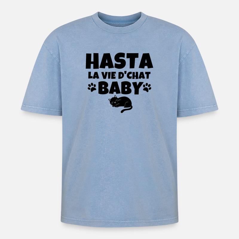 chat, chat mignon, chat doux - T-shirt Premium unisexe oversize acid-washed - bleu délavé acide