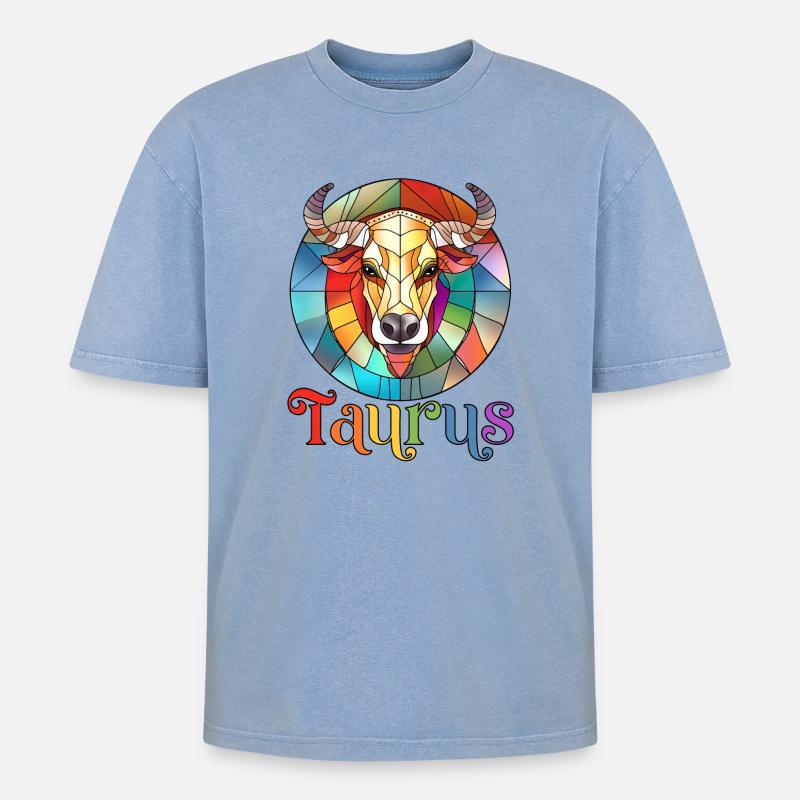 Stier, Sternzeichen, Horoskop - Oversized Unisex Premium Acid-Washed T-Shirt - Blau Acid Wash