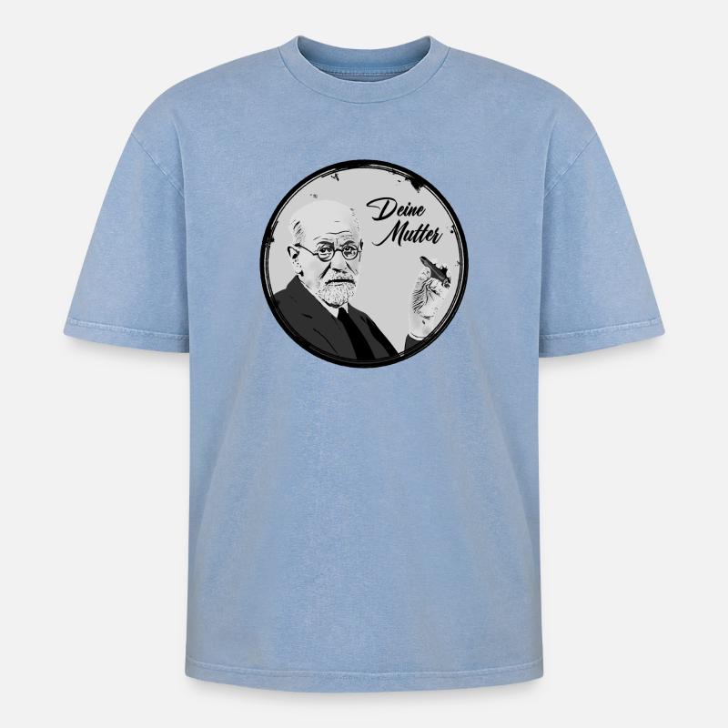 Deine Mutter Freud - Oversized Unisex Premium Acid-Washed T-Shirt - Blau Acid Wash