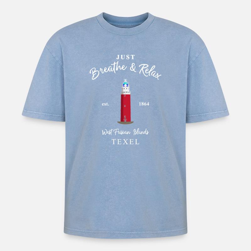 Texel, Relax Lighthouse Eierland, Pays-Bas - T-shirt Premium unisexe oversize acid-washed - bleu délavé acide