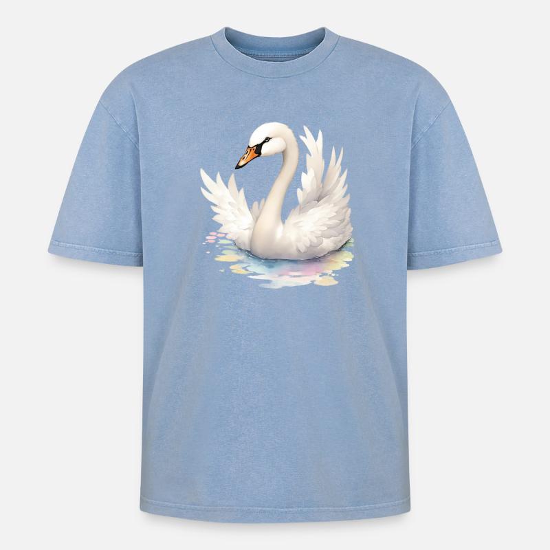 Schwan - Oversized Unisex Premium Acid-Washed T-Shirt - Blau Acid Wash