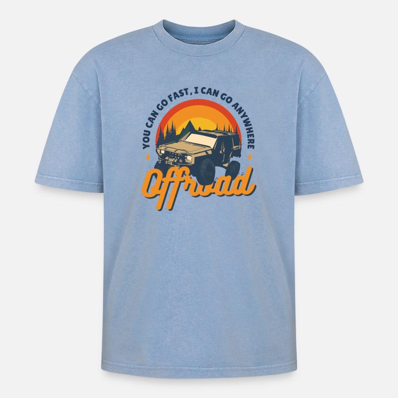 OFFROAD - Oversized Unisex Premium Acid-Washed T-Shirt - Blau Acid Wash