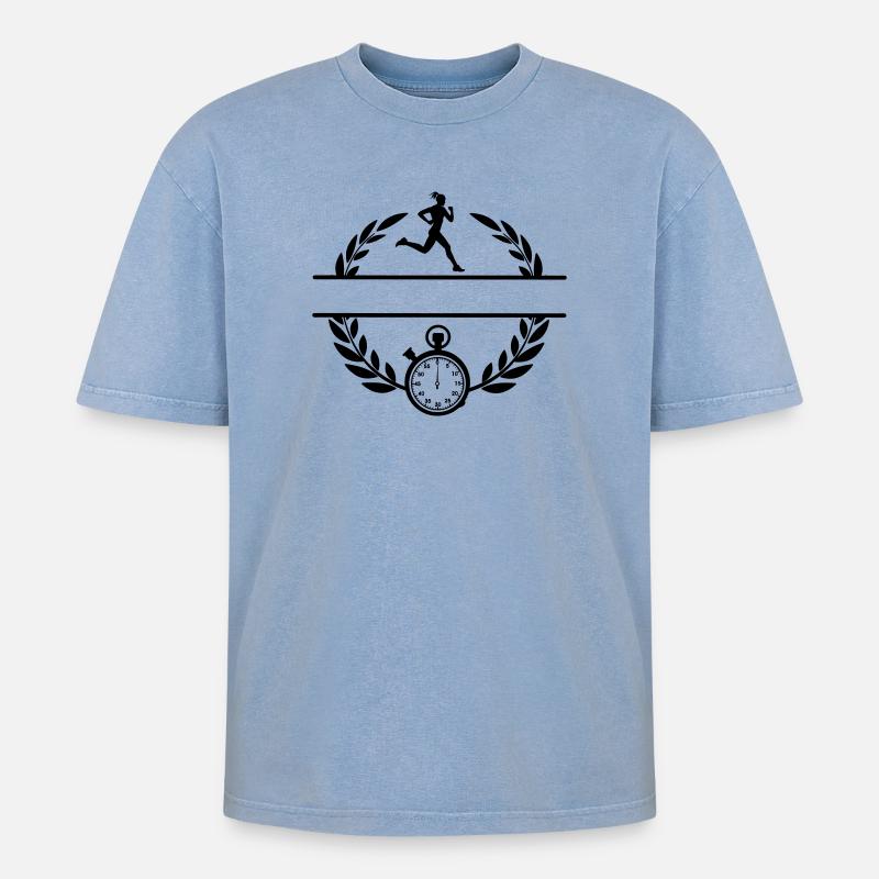 Stoppuhr-Läufer - Oversized Unisex Premium Acid-Washed T-Shirt - Blau Acid Wash