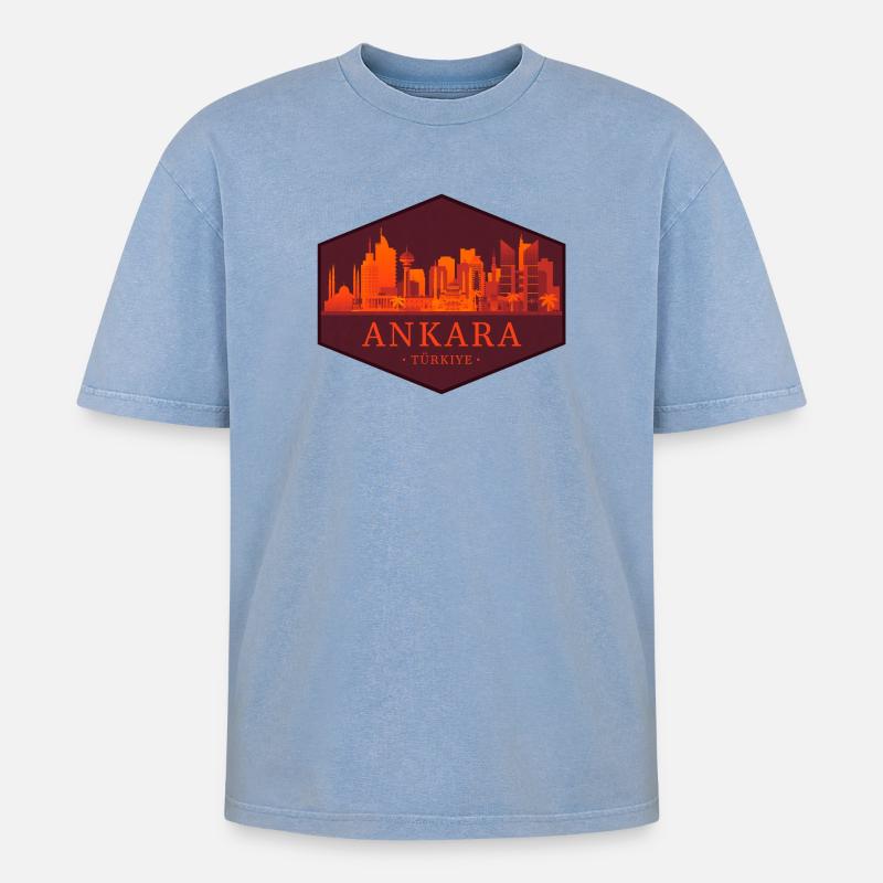 Ankara Skyline Abzeichen - Oversized Unisex Premium Acid-Washed T-Shirt - Blau Acid Wash