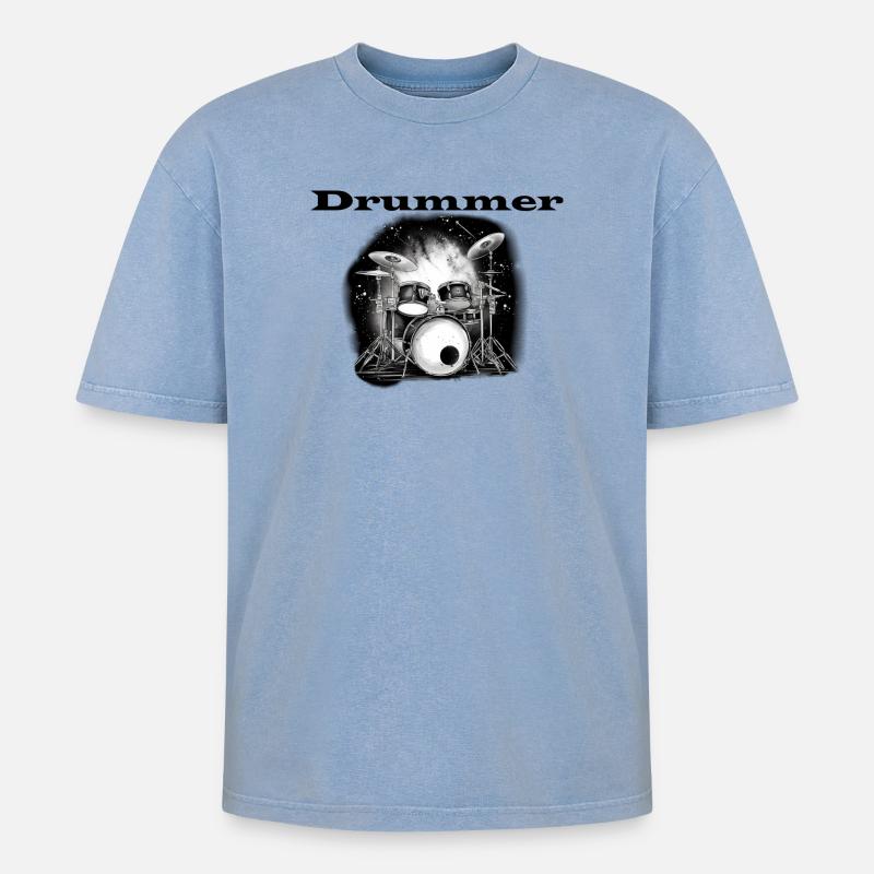 Drummer - Oversized Unisex Premium Acid-Washed T-Shirt - Blau Acid Wash