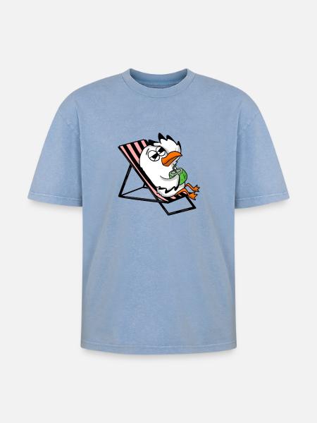 Gull - Oversized Unisex Premium Acid-Washed T-Shirt - acid washed blue