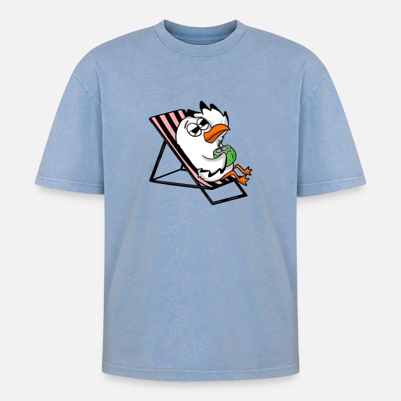 Möwe - Oversized Unisex Premium Acid-Washed T-Shirt - Blau Acid Wash