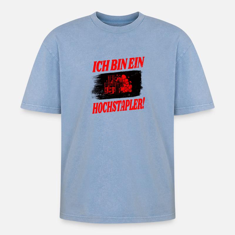 Gabelstapler Design - Oversized Unisex Premium Acid-Washed T-Shirt - Blau Acid Wash