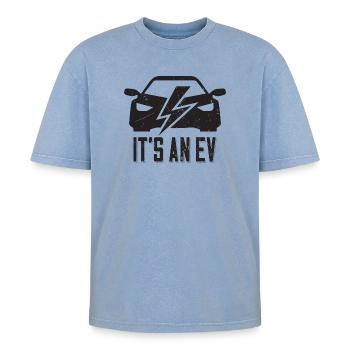 It's An EV Supercharge - for electric car fans - Oversized Unisex Premium Acid-Washed T-Shirt - acid washed blue - Front - AI Model Female 172 dark (172cm) & AI Model Male 185 dark (185cm)