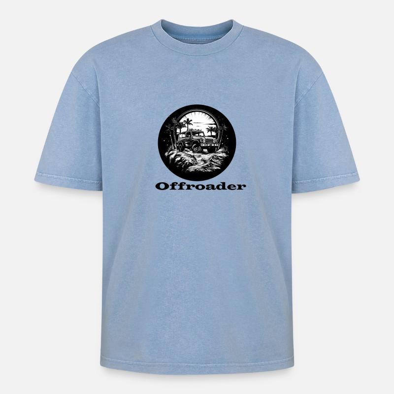 Offroader - Oversized Unisex Premium Acid-Washed T-Shirt - Blau Acid Wash