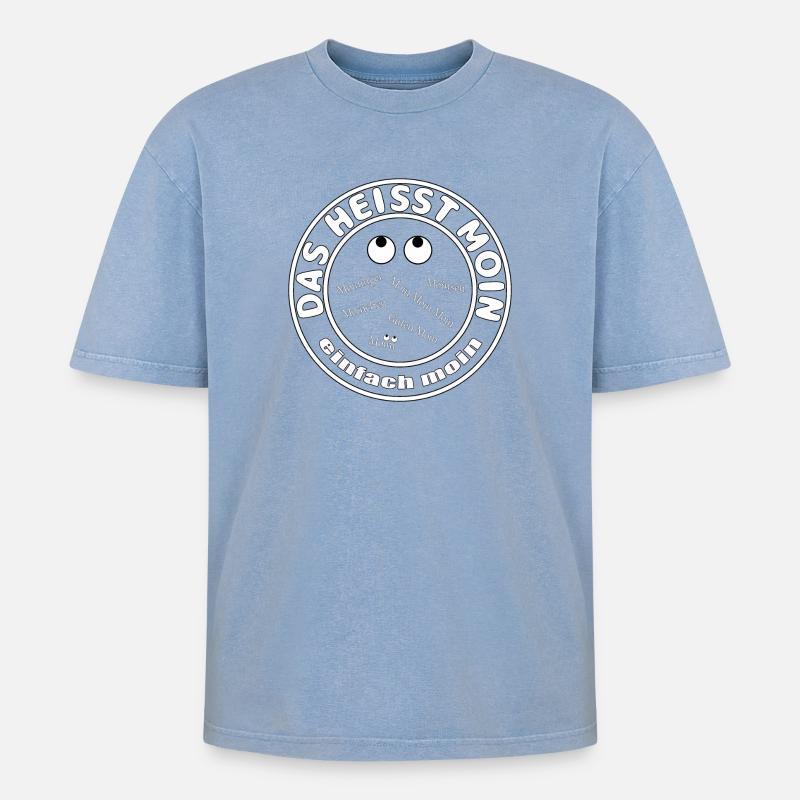 einfach moin - Oversized Unisex Premium Acid-Washed T-Shirt - Blau Acid Wash