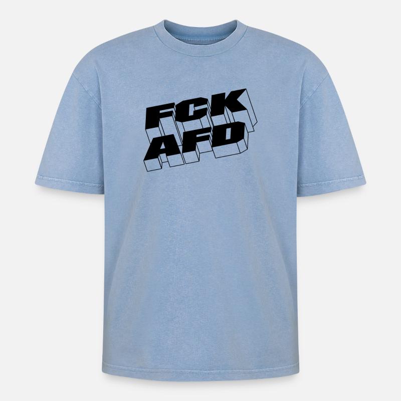 FCKAFD - Oversized Unisex Premium Acid-Washed T-Shirt - Blau Acid Wash