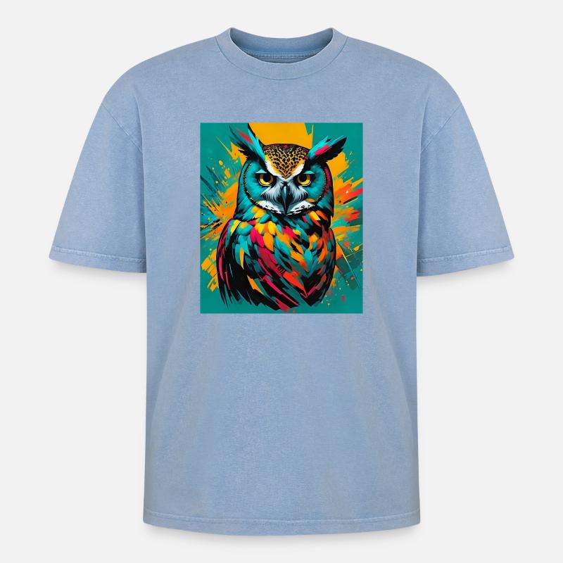 Eule - Oversized Unisex Premium Acid-Washed T-Shirt - Blau Acid Wash