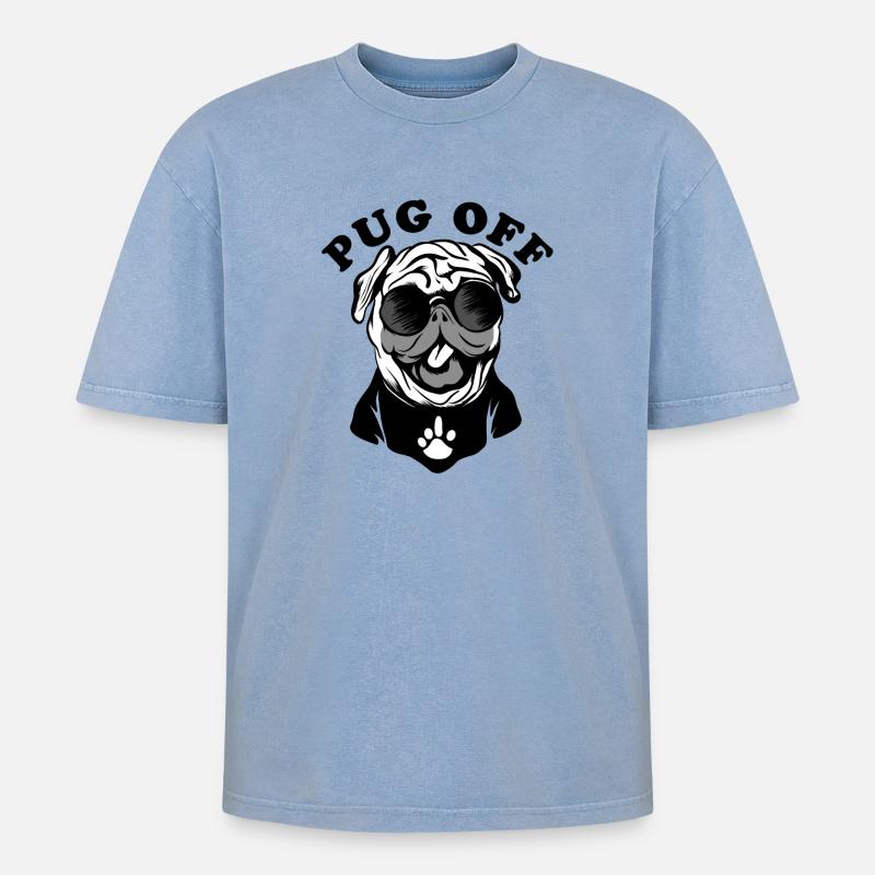 Mops AUS | Mops-Hund - Oversized Unisex Premium Acid-Washed T-Shirt - Blau Acid Wash
