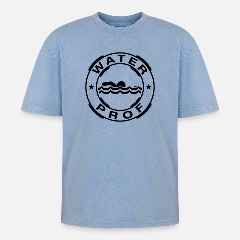 WaterProf - Oversized Unisex Premium Acid-Washed T-Shirt - Blau Acid Wash