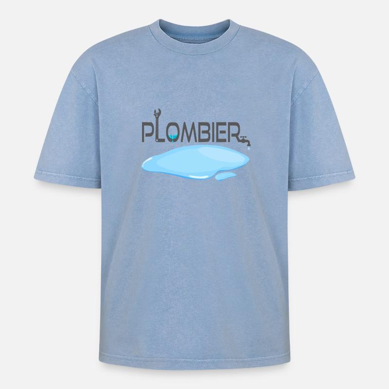 Klempner - Oversized Unisex Premium Acid-Washed T-Shirt - Blau Acid Wash