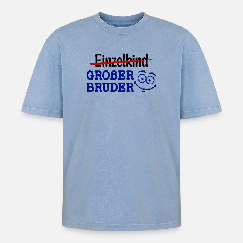 Großer Bruder Statement Einzelkind Geschwister - Oversized Unisex Premium Acid-Washed T-Shirt - Blau Acid Wash