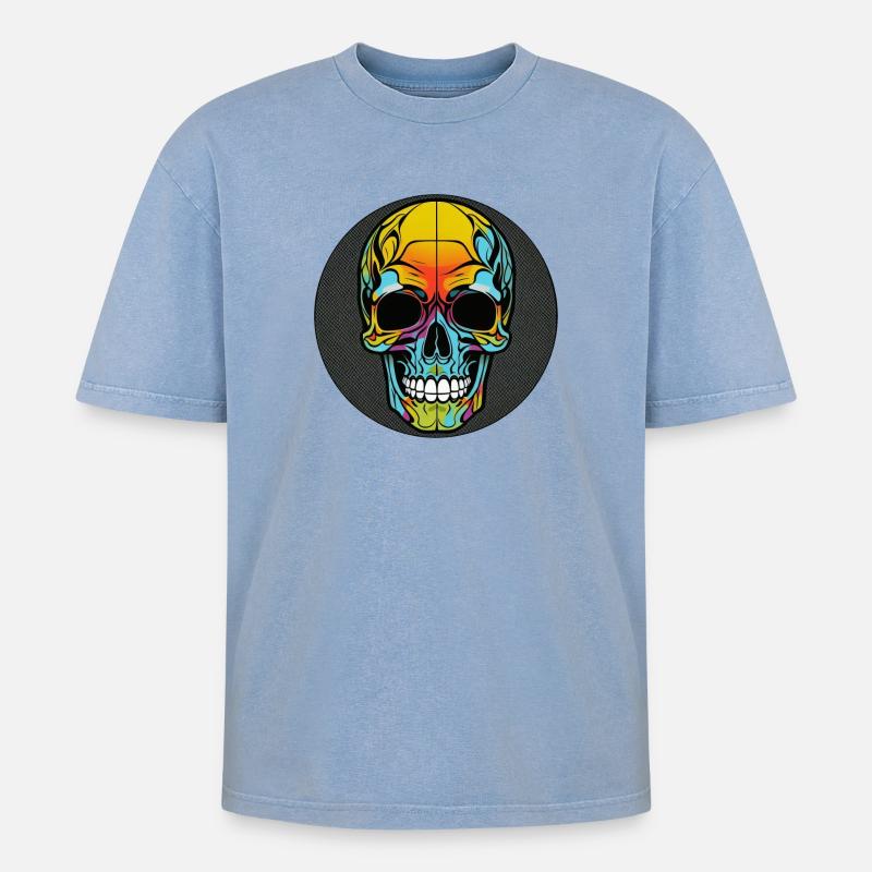 Skull bunt mit rand - Oversized Unisex Premium Acid-Washed T-Shirt - Blau Acid Wash
