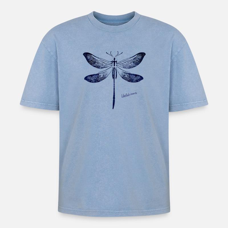 Tiefblaue Libellen Silhouette - Oversized Unisex Premium Acid-Washed T-Shirt - Blau Acid Wash