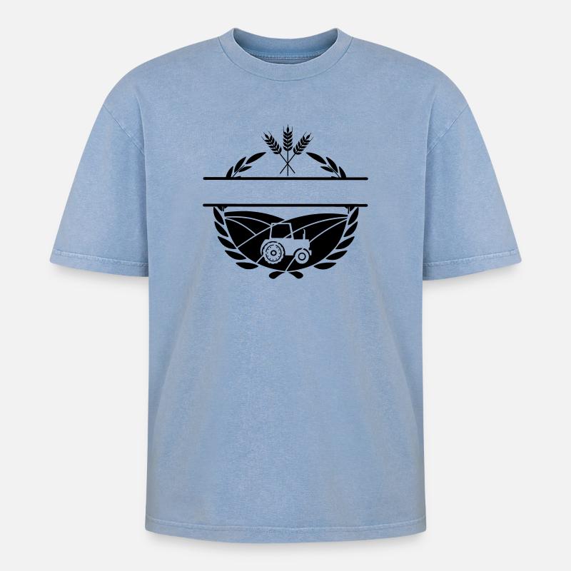 Lorbeerkranz-Bauer - Oversized Unisex Premium Acid-Washed T-Shirt - Blau Acid Wash