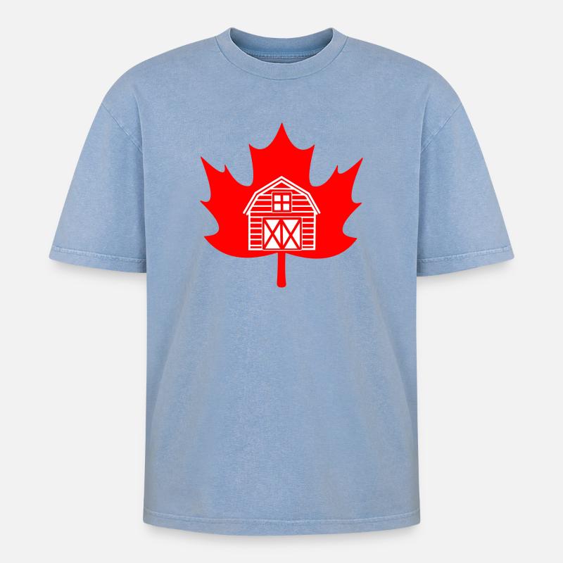 Canada maple leaf farm logo - Oversized Unisex Premium Acid-Washed T-Shirt - acid washed blue