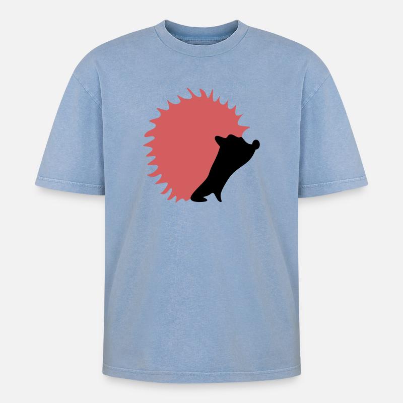 Herbst Igel - Oversized Unisex Premium Acid-Washed T-Shirt - Blau Acid Wash