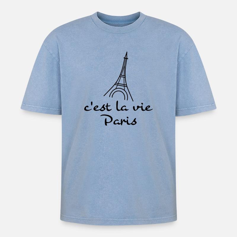 c‘est la vie - Oversized Unisex Premium Acid-Washed T-Shirt - Blau Acid Wash
