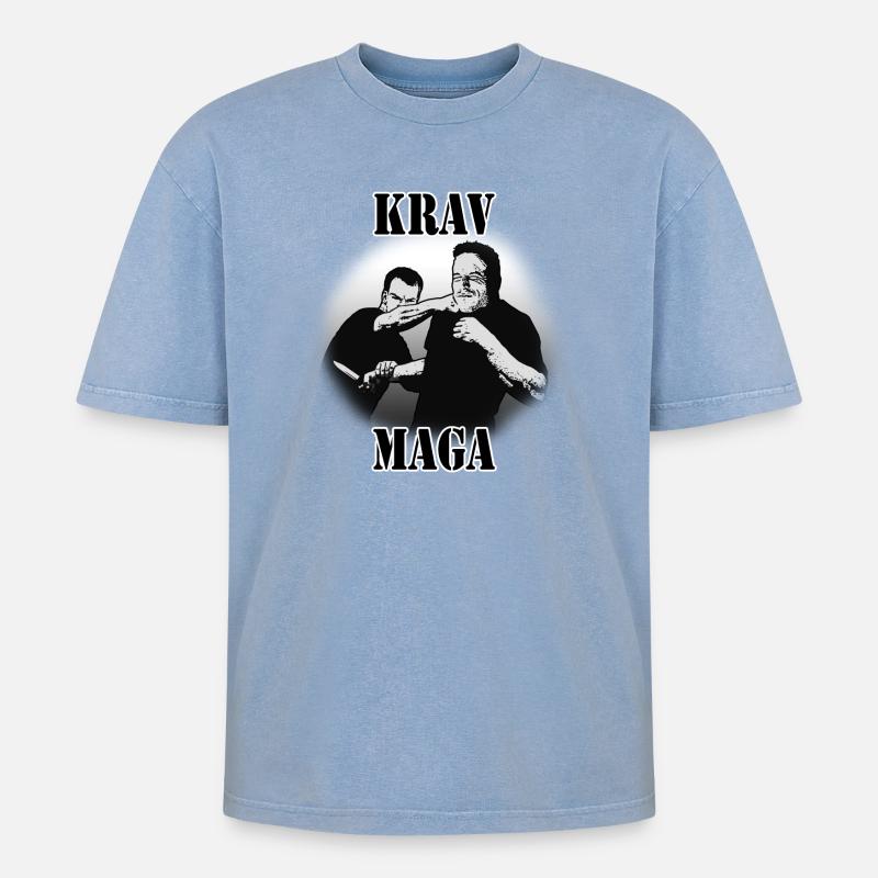 Krav Maga Messerverteidigung - Oversized Unisex Premium Acid-Washed T-Shirt - Blau Acid Wash