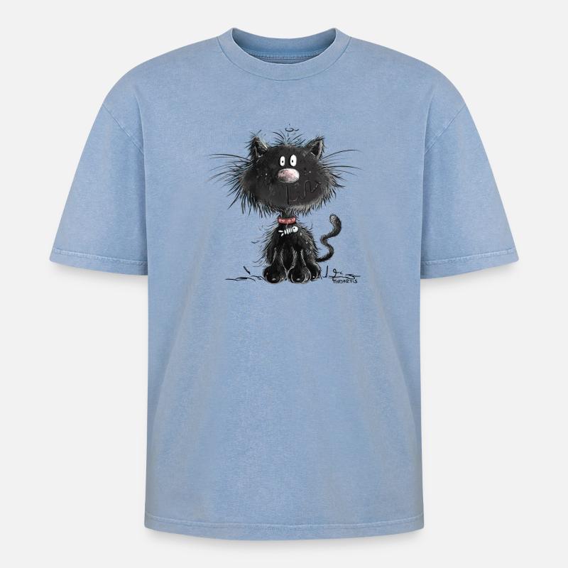 Drollige Schwarze Katze - Oversized Unisex Premium Acid-Washed T-Shirt - Blau Acid Wash