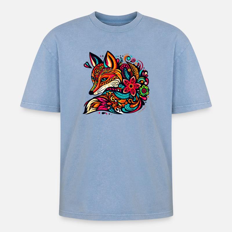 Fuchs - Oversized Unisex Premium Acid-Washed T-Shirt - Blau Acid Wash