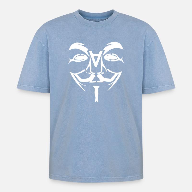 Anonymous Design Gesicht mit A - Oversized Unisex Premium Acid-Washed T-Shirt - Blau Acid Wash