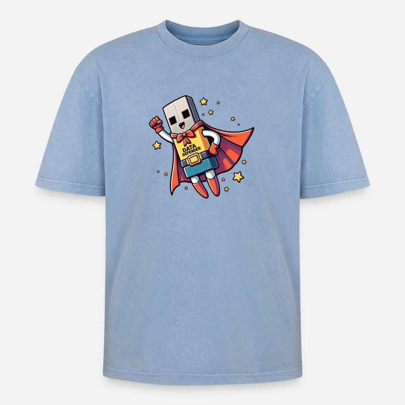 Data Defender - Oversized Unisex Premium Acid-Washed T-Shirt - Blau Acid Wash