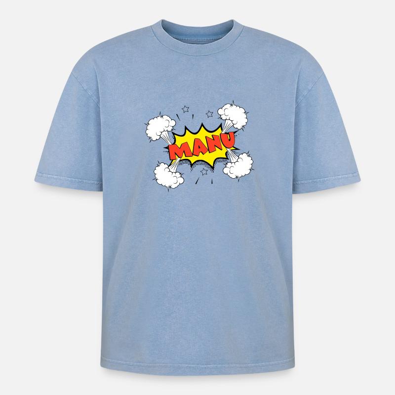Manu - Oversized Unisex Premium Acid-Washed T-Shirt - Blau Acid Wash