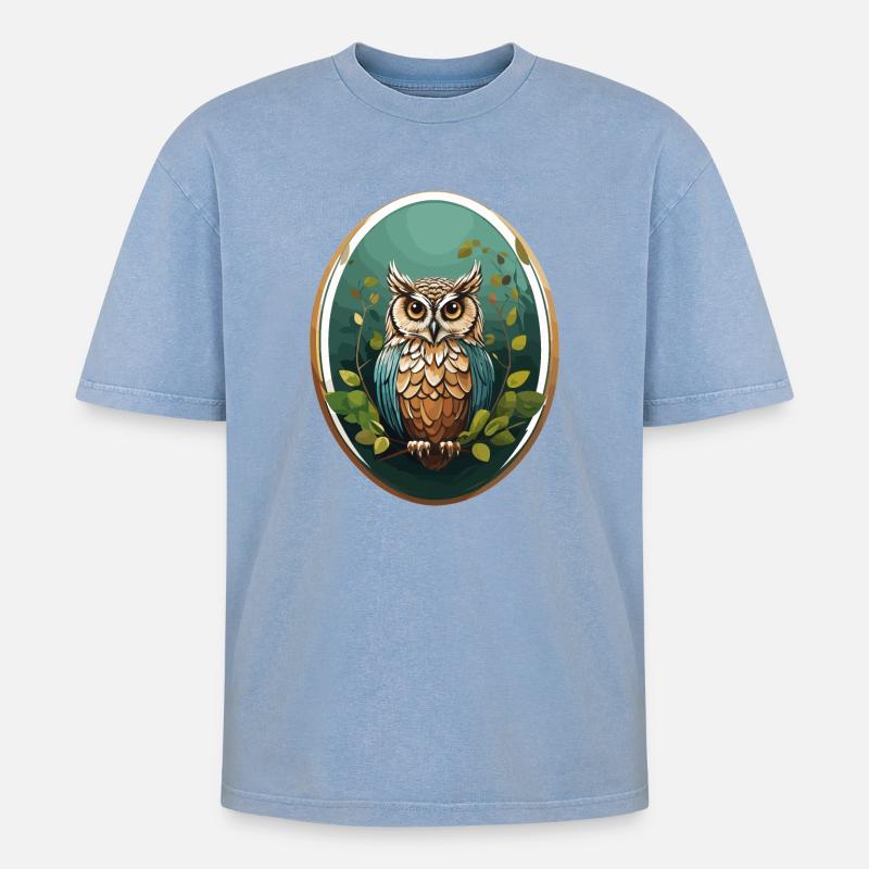Nachtvogel Eule - Oversized Unisex Premium Acid-Washed T-Shirt - Blau Acid Wash