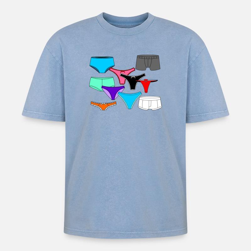 Dessous-Logo mit Slip und Unterhose - Oversized Unisex Premium Acid-Washed T-Shirt - Blau Acid Wash