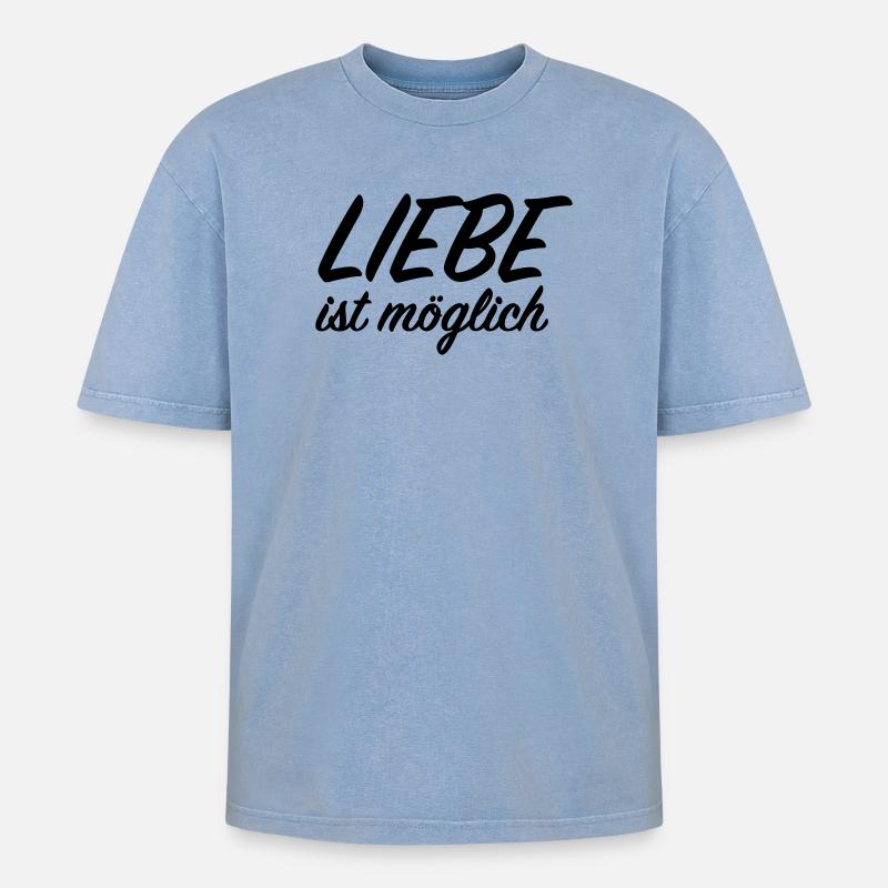 Liebe ist möglich - Oversized Unisex Premium Acid-Washed T-Shirt - Blau Acid Wash