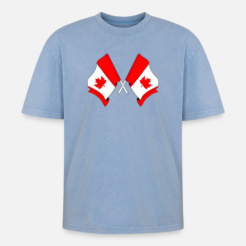 Drapeaux du Canada croisés - T-shirt Premium unisexe oversize acid-washed - bleu délavé acide