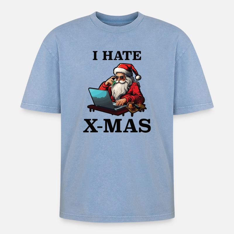 Tech-Weihnachtsmann hasst Weihnachten - Oversized Unisex Premium Acid-Washed T-Shirt - Blau Acid Wash