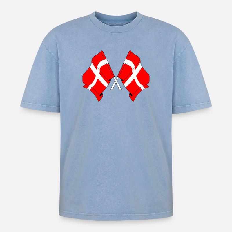 Zwei Flaggen Dänemark - Oversized Unisex Premium Acid-Washed T-Shirt - Blau Acid Wash