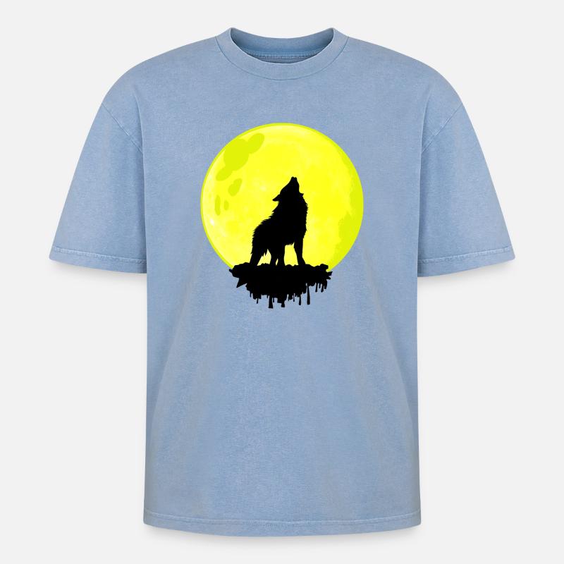 wolfsmond - Oversized Unisex Premium Acid-Washed T-Shirt - Blau Acid Wash