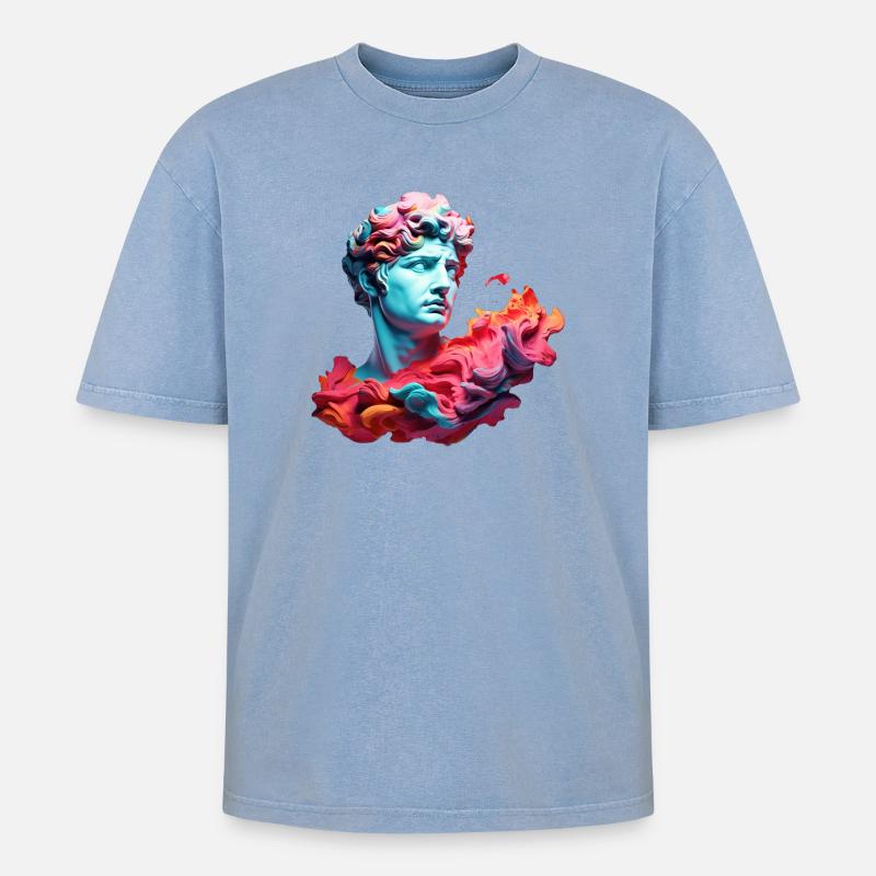 Neon-Psychedelische Büste - Oversized Unisex Premium Acid-Washed T-Shirt - Blau Acid Wash