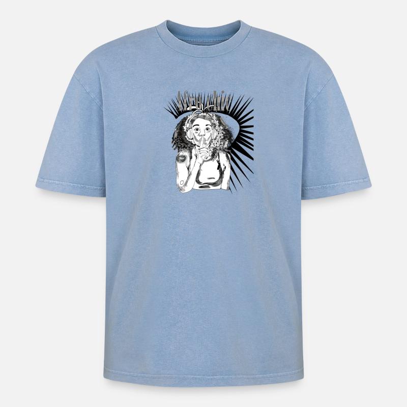 Afro-Chic-Vecter-Kunst - Oversized Unisex Premium Acid-Washed T-Shirt - Blau Acid Wash