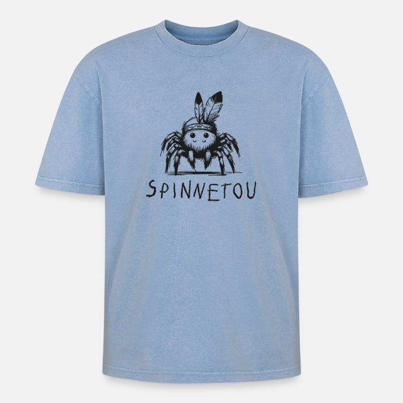 spinnetou wortspiel spinne lustig winnetou - Oversized Unisex Premium Acid-Washed T-Shirt - Blau Acid Wash