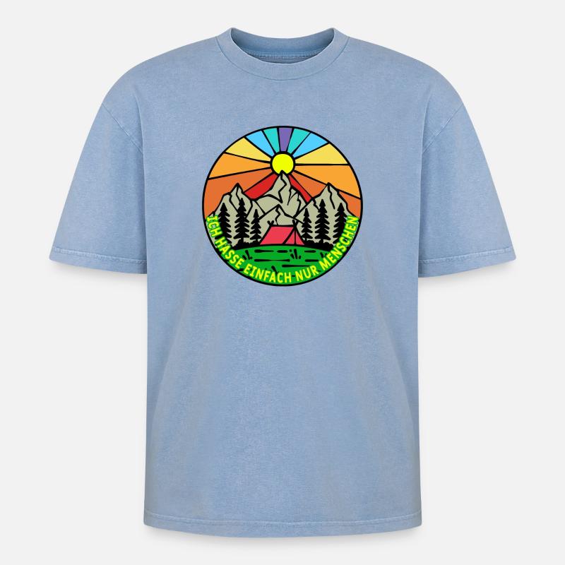 Mountains, Nature, Camping, Camping, Camping, Statement - Oversized Unisex Premium Acid-Washed T-Shirt - acid washed blue