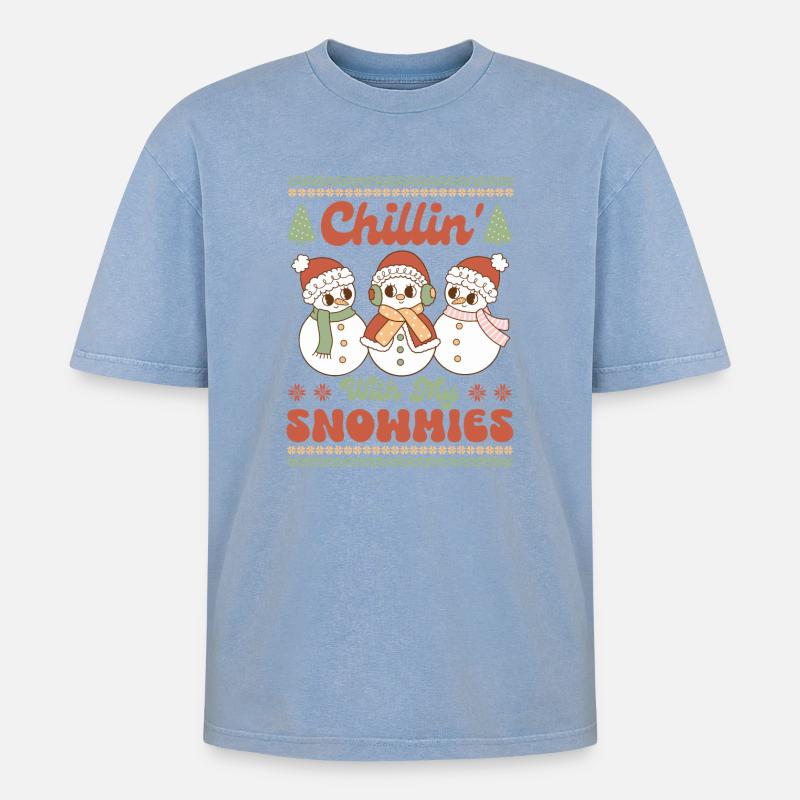 Hässlicher Weihnachtspullover - Oversized Unisex Premium Acid-Washed T-Shirt - Blau Acid Wash