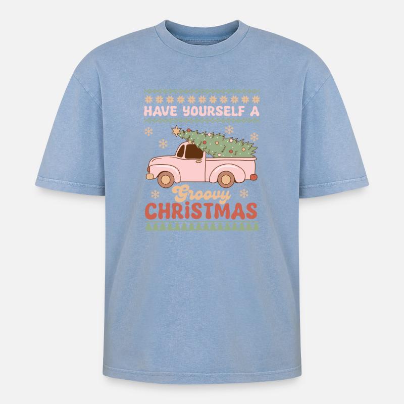 Hässlicher Weihnachtspullover - Oversized Unisex Premium Acid-Washed T-Shirt - Blau Acid Wash