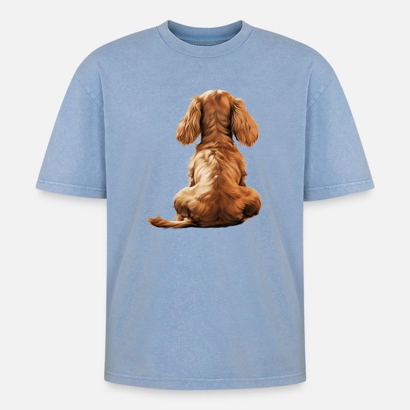 Cocker Spaniel - Oversized Unisex Premium Acid-Washed T-Shirt - Blau Acid Wash